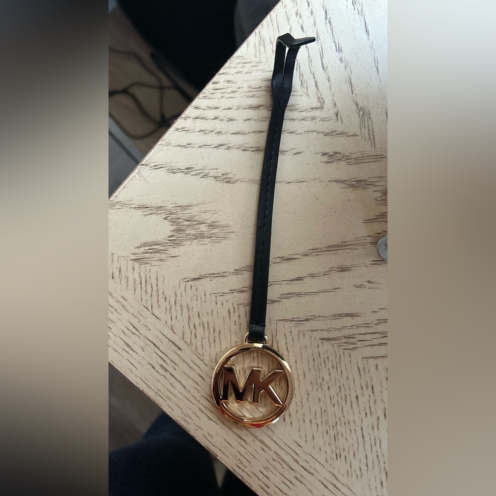 Michael Kors Black Leather Strap with Gold MK Medallion